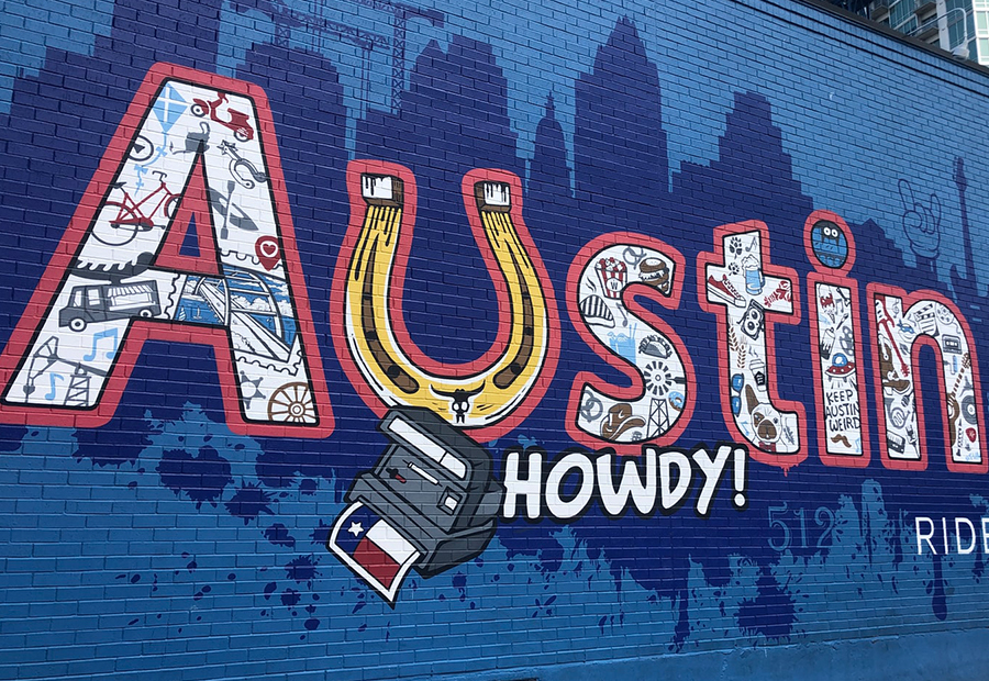 Mural showing Austin, Texas.